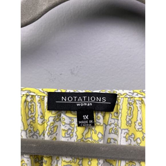 Notations Woman Top Womens 1X Yellow Gray Tie Button front Crochet‎ accents - Picture 4 of 8